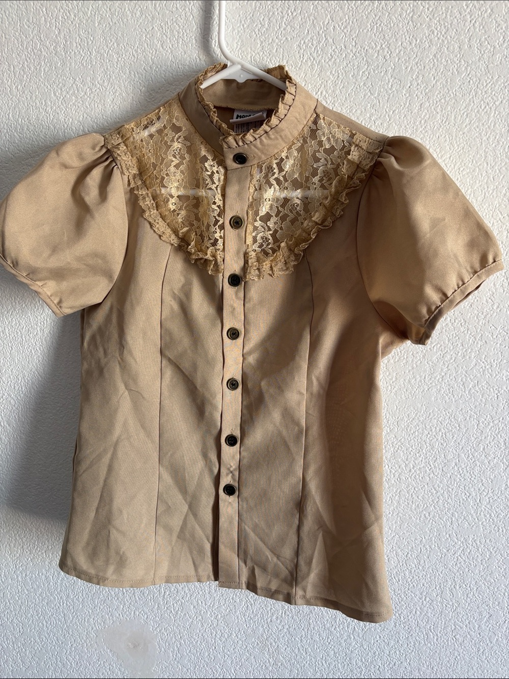 Women's Cream Lace Yoke Button-Front Blouse